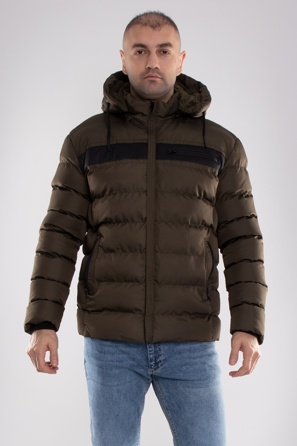 99477-113 RegularFit Kapşonlu İçi Kürklü Erkek Şişme Mont