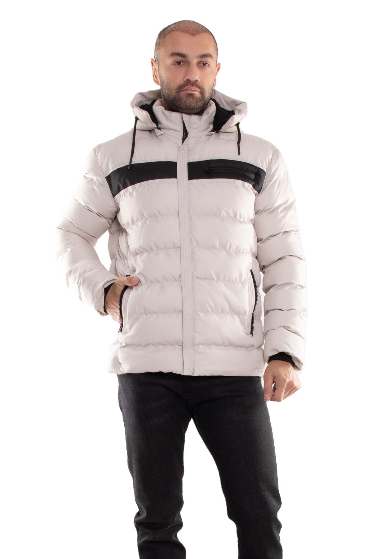 99477-113 RegularFit Kapşonlu İçi Kürklü Erkek Şişme Mont