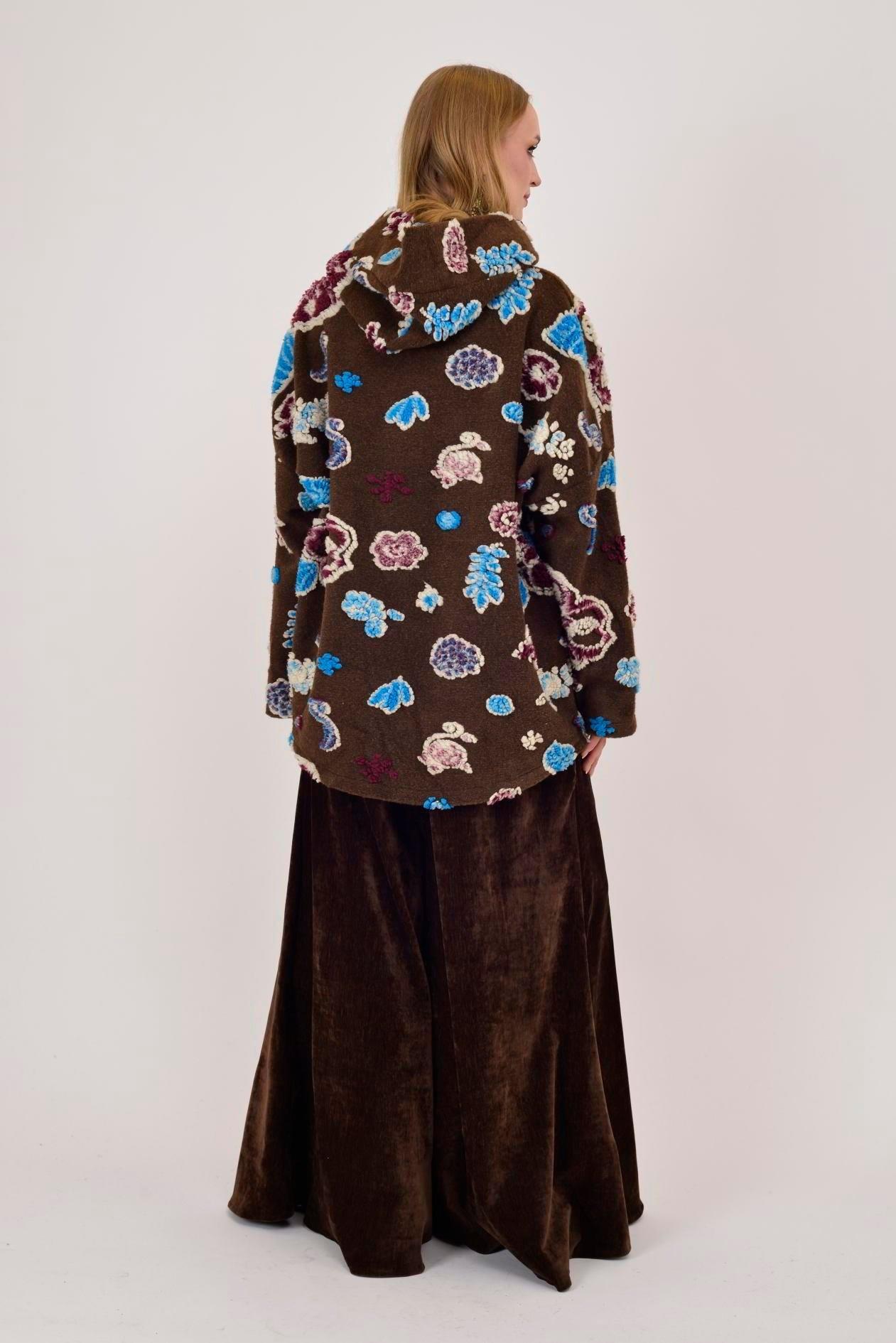 A0056 Yaprak Desen Fermuarlı Keçe Kaban