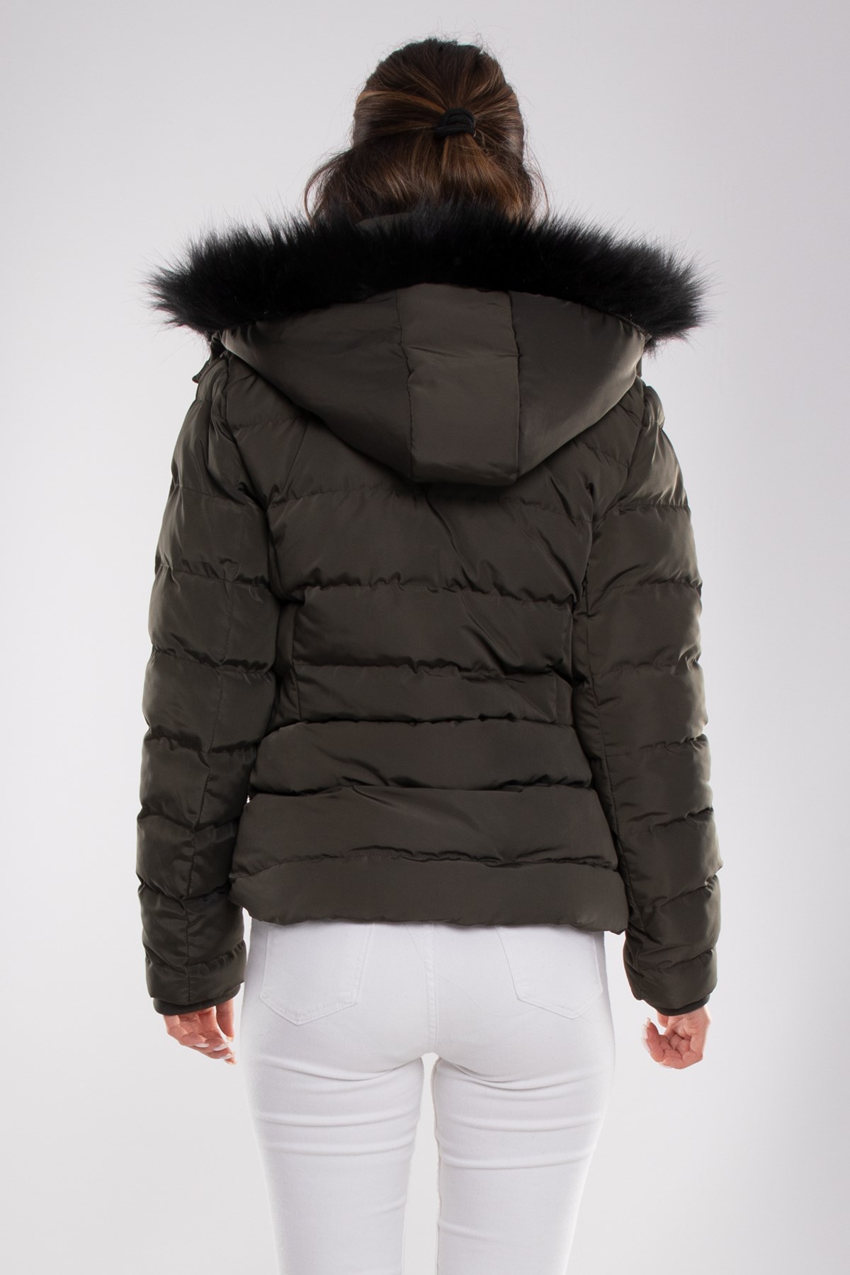 ADELE23 Kapşonlu İçi Kürklü Kısa Kadın Mont