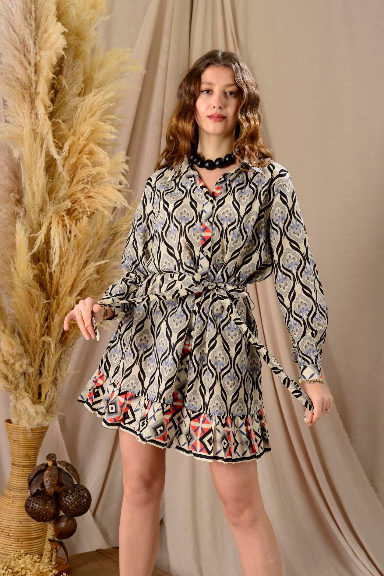 AN10602 8896 Desen Kısa Gömlek Elbise