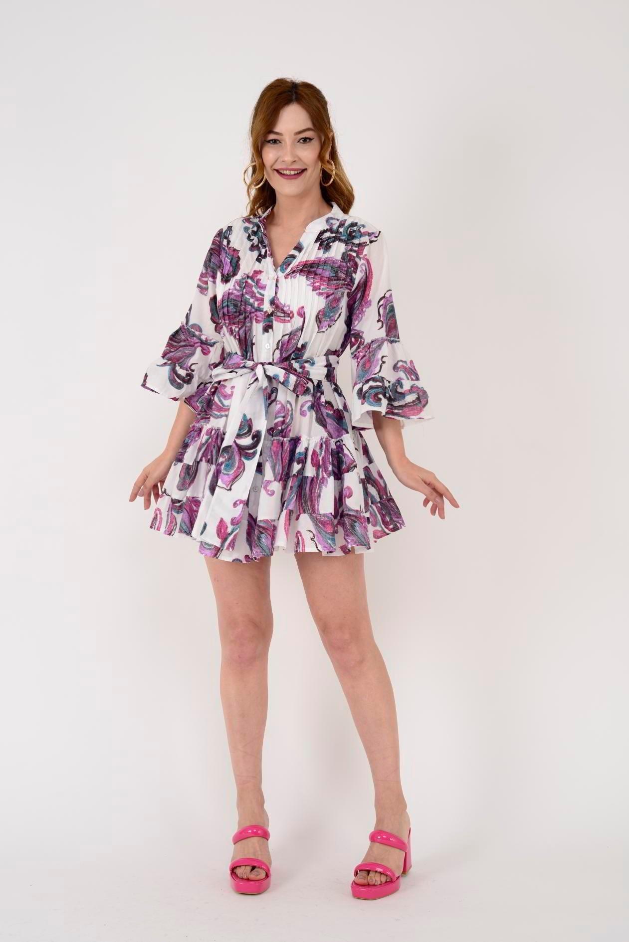 AN10666 23-2164 Desen Nervür Detay Kuşaklı Kısa Eibise