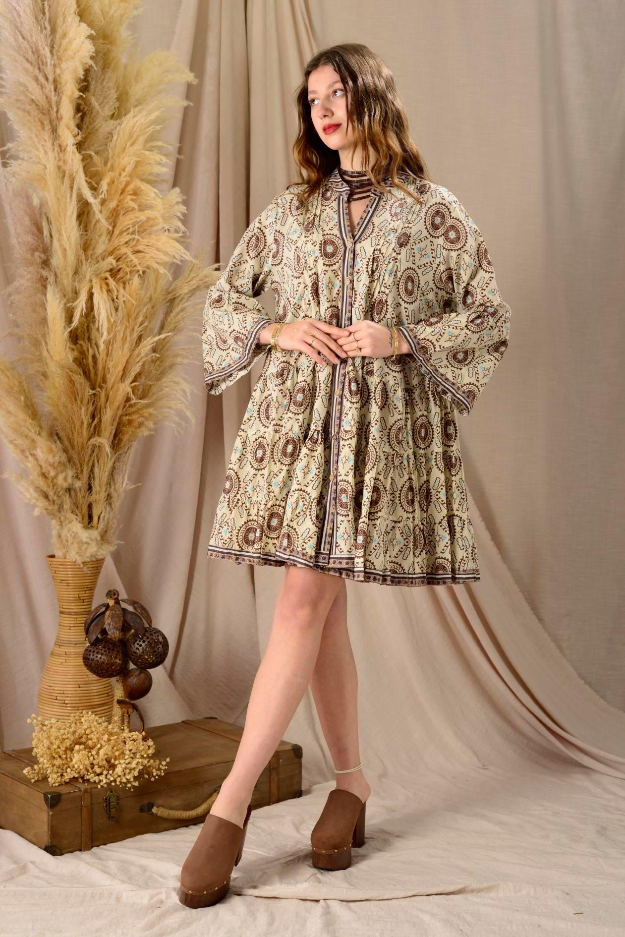 AN10680 A3672 Desen Nervür Detaylı Garnili Kısa Elbise