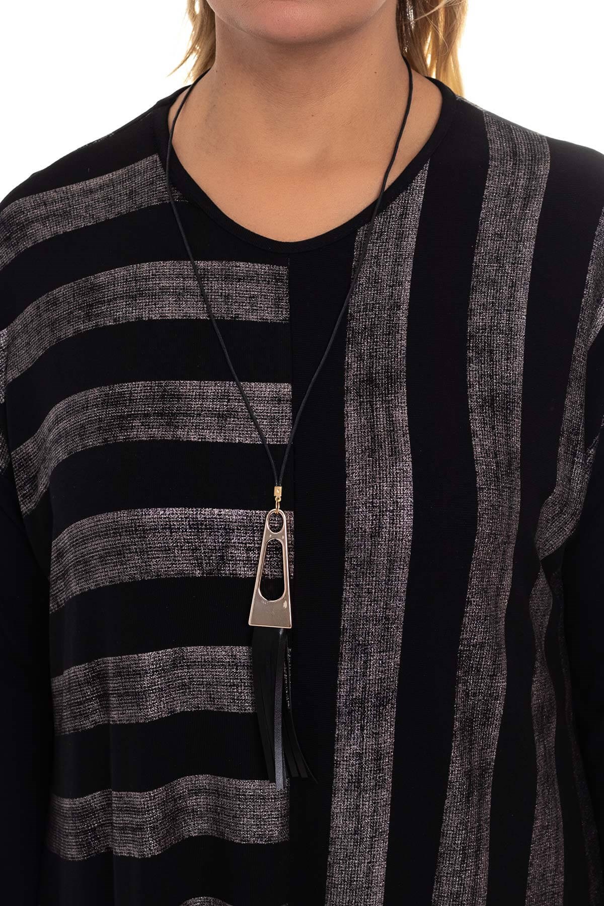 B64190 Asimetrik Desen Simli Viscon Elbise