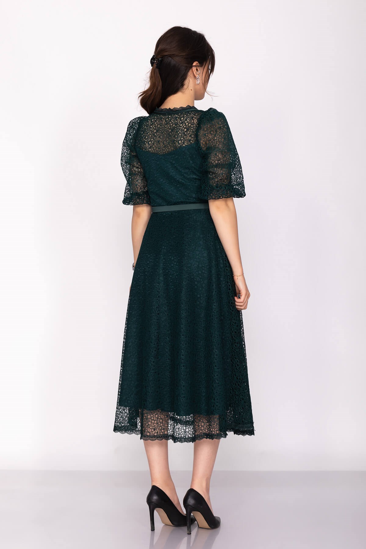 D-1076 KB Yaka İpli ÖrümcekAğ Çan Etek Truv.Kol Midiboy Elbise