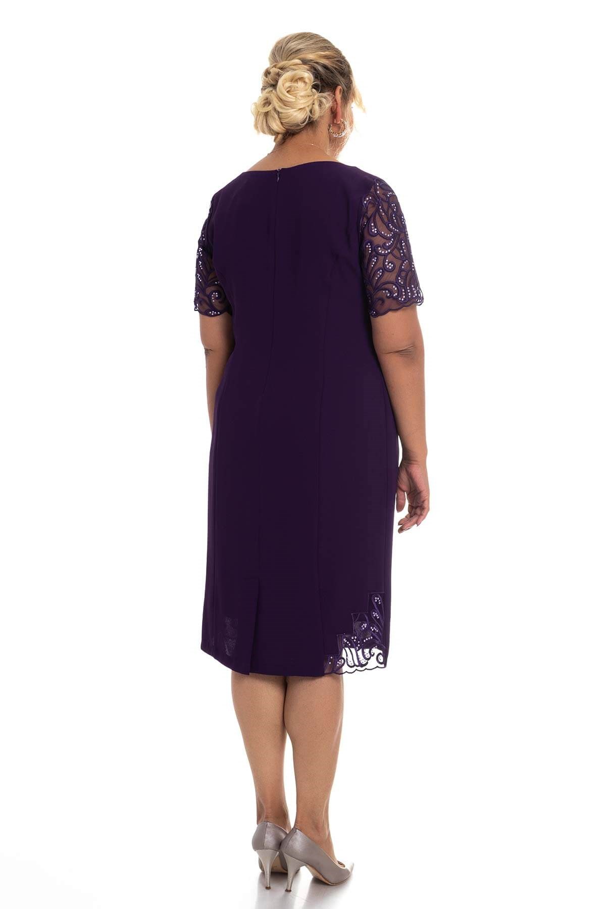 D-895 BB Merdiven Yaka Kolu Taş İşl.Krep Elbise