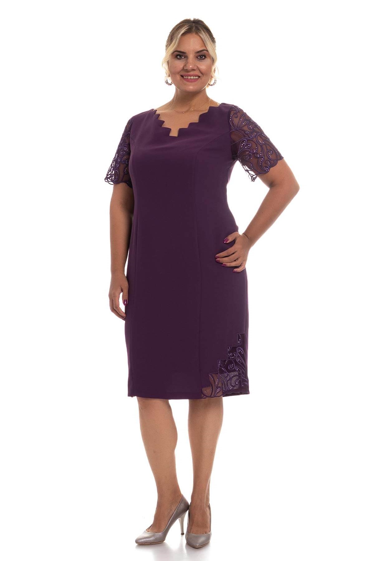 D-895 BB Merdiven Yaka Kolu Taş İşl.Krep Elbise