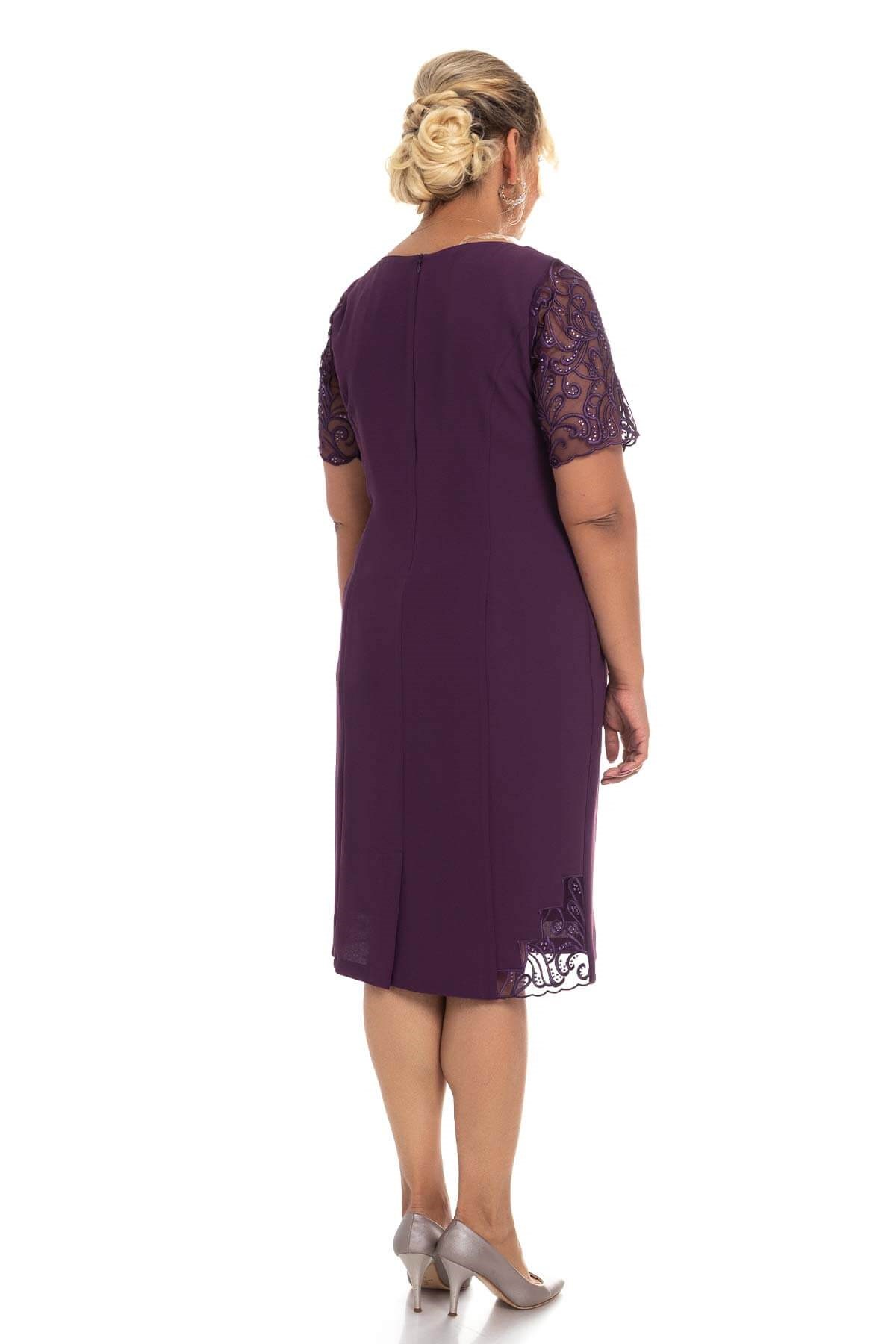 D-895 BB Merdiven Yaka Kolu Taş İşl.Krep Elbise