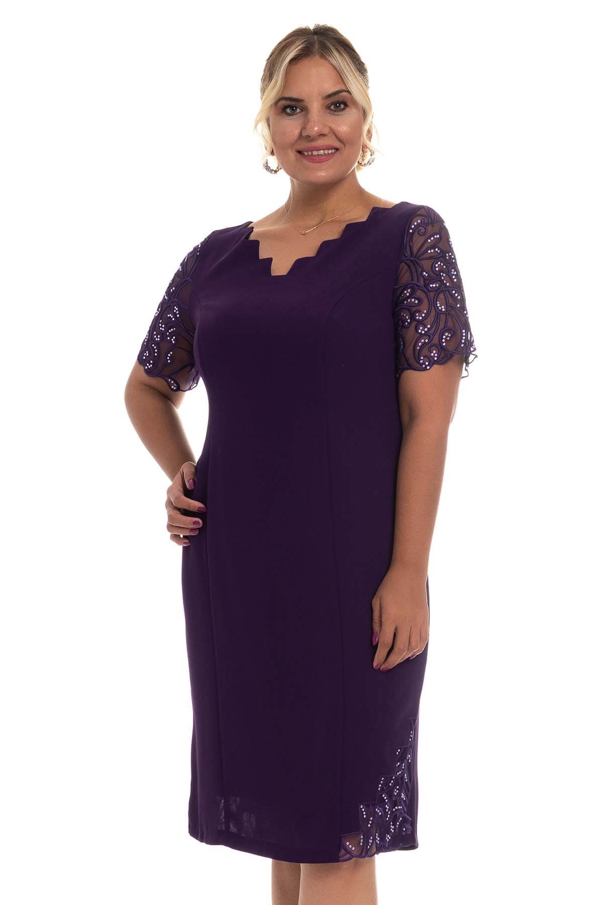 D-895 BB Merdiven Yaka Kolu Taş İşl.Krep Elbise