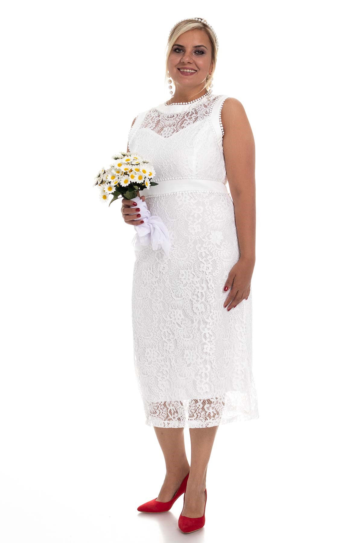 D-997 BB Bel Şeritli Güpürlü Nikah Elbisesi