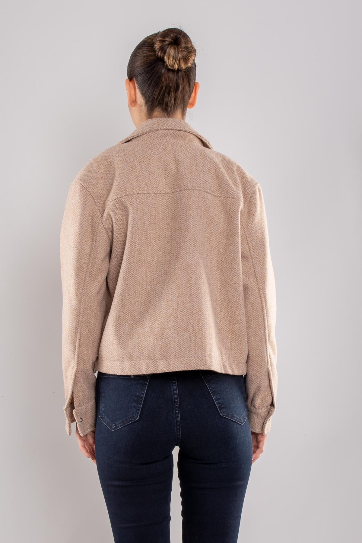 D99148 Cep Detay Kısa Crop Melanj Kaşe Mont