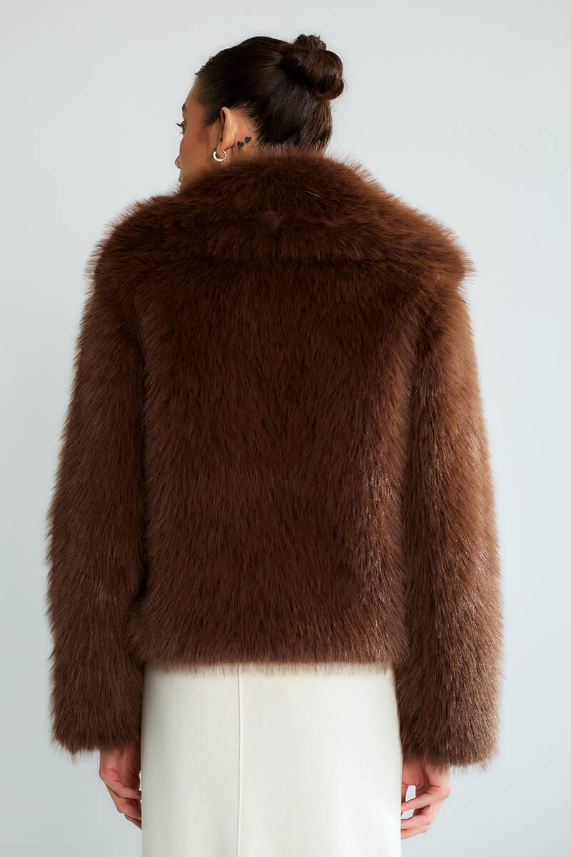 D99459 Deri Detay Fermuarlı Kürklü Ceket