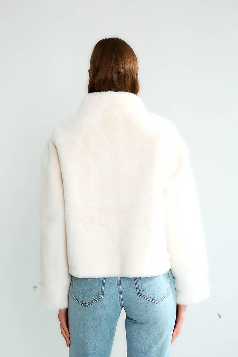 D99681 Deri Cep Kapaklı Kısa Crop Kürklü Ceket