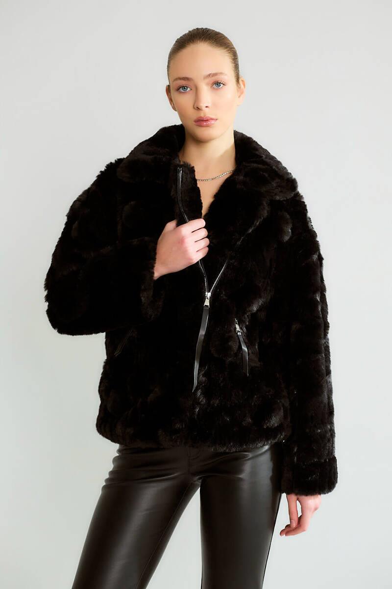 D99858 İçi Astarlı Ponponlu Kürklü Ceket