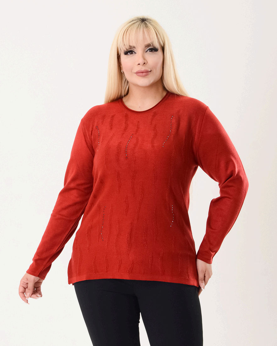 H1402 Bisiklet Yaka Serpme Taş Detay Bluz