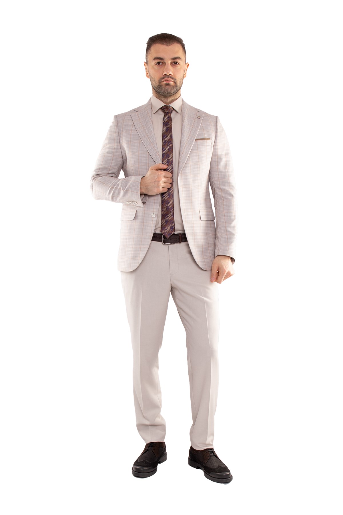 JK35SF02M061 Slimfit 6 Drop Kareli Yelekli Takım Elbise