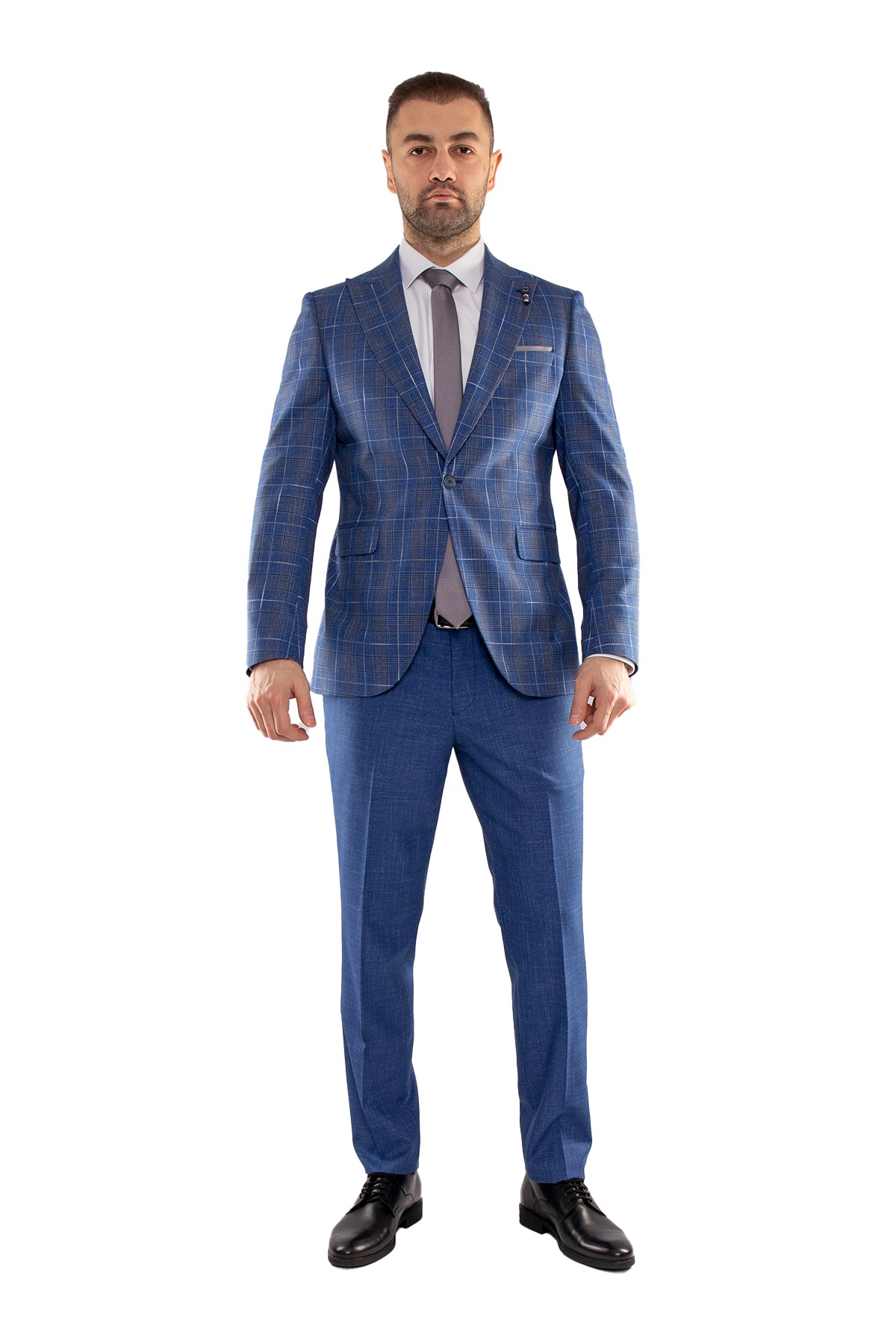 JK36SF02M164 Slimfit 6 Drop Kareli Yelekli Takım Elbise
