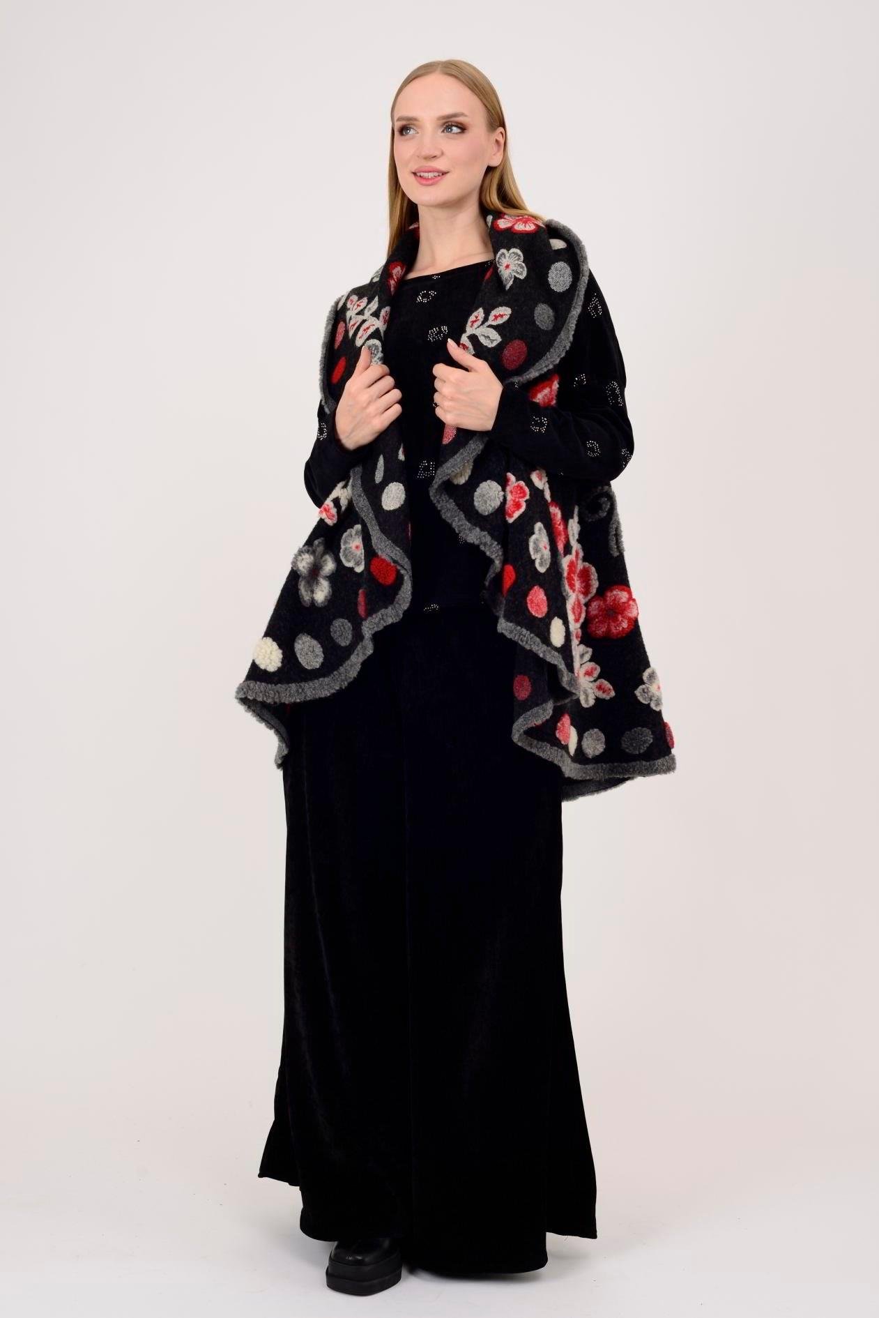 K031 Çiçek Desen Kabartmalı Keçe Yelek