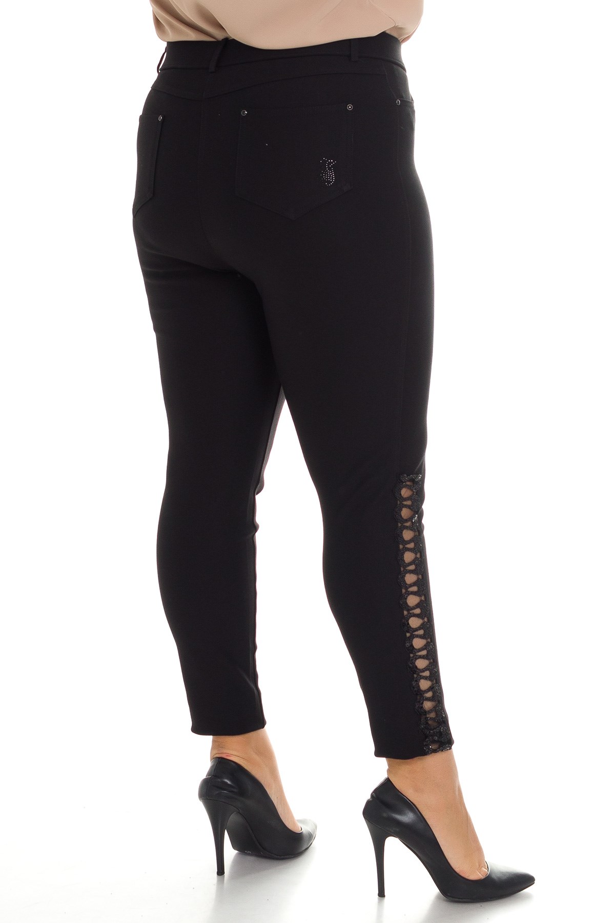 K141 DİZ ALTI YANLARI DANTELLİ TAYT PANTOLON