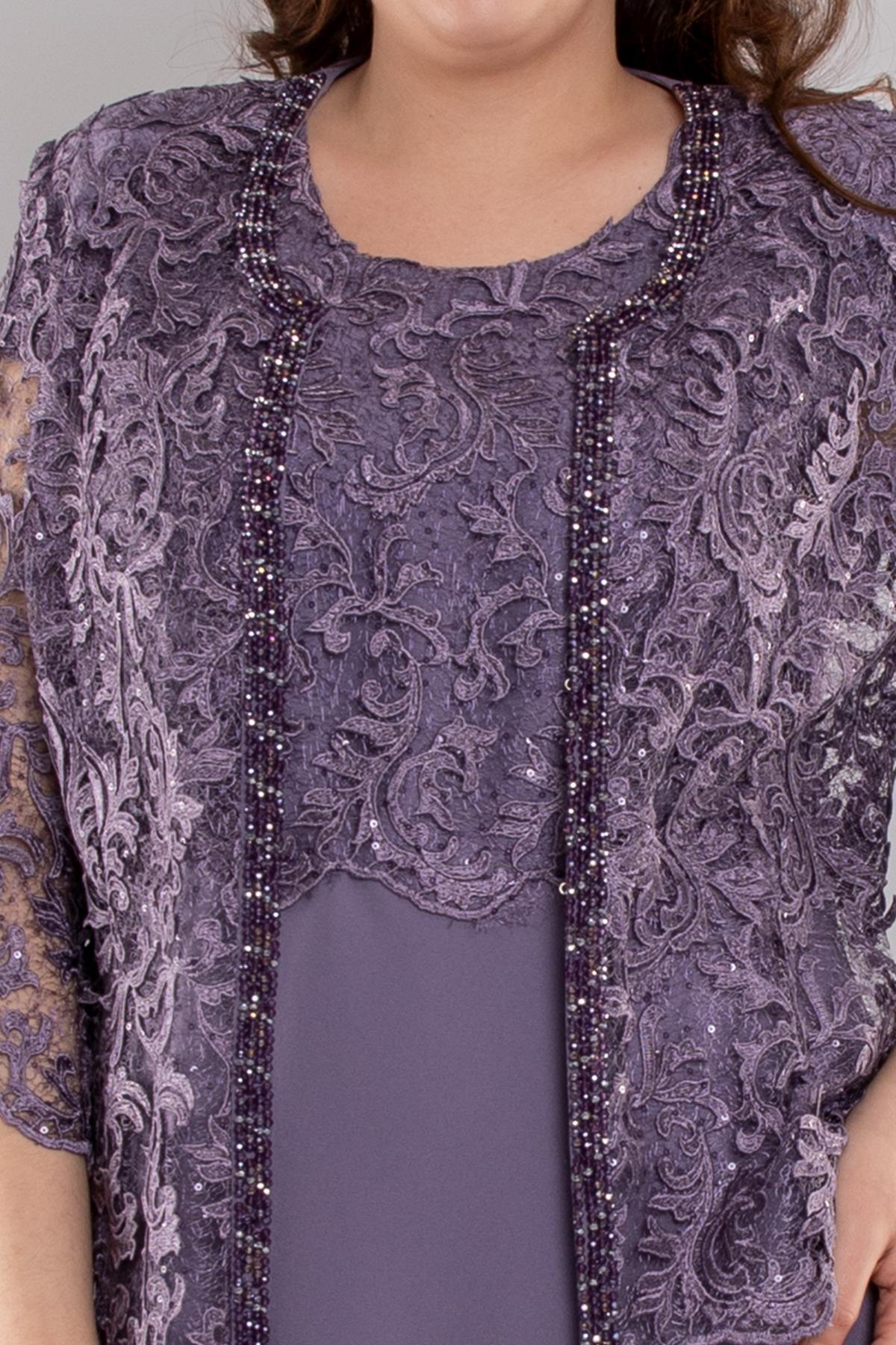 M-634 3D Güpür Pul Nakışlı Patı Boncuklu Kısa Elbise Ceket Takım