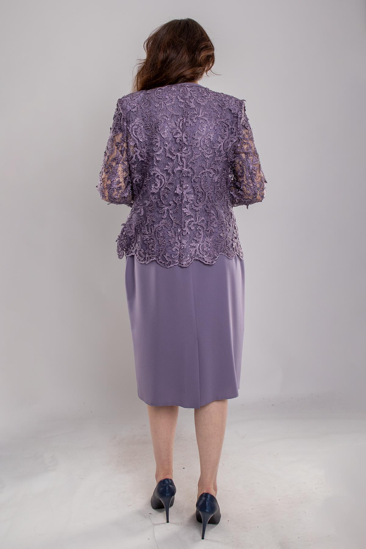 M-634 3D Güpür Pul Nakışlı Patı Boncuklu Kısa Elbise Ceket Takım