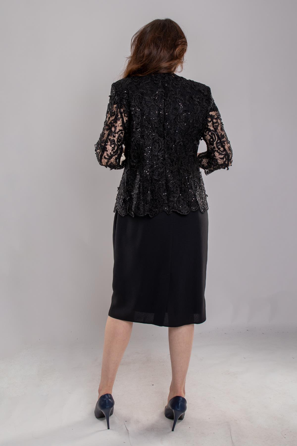 M-634 3D Güpür Pul Nakışlı Patı Boncuklu Kısa Elbise Ceket Takım