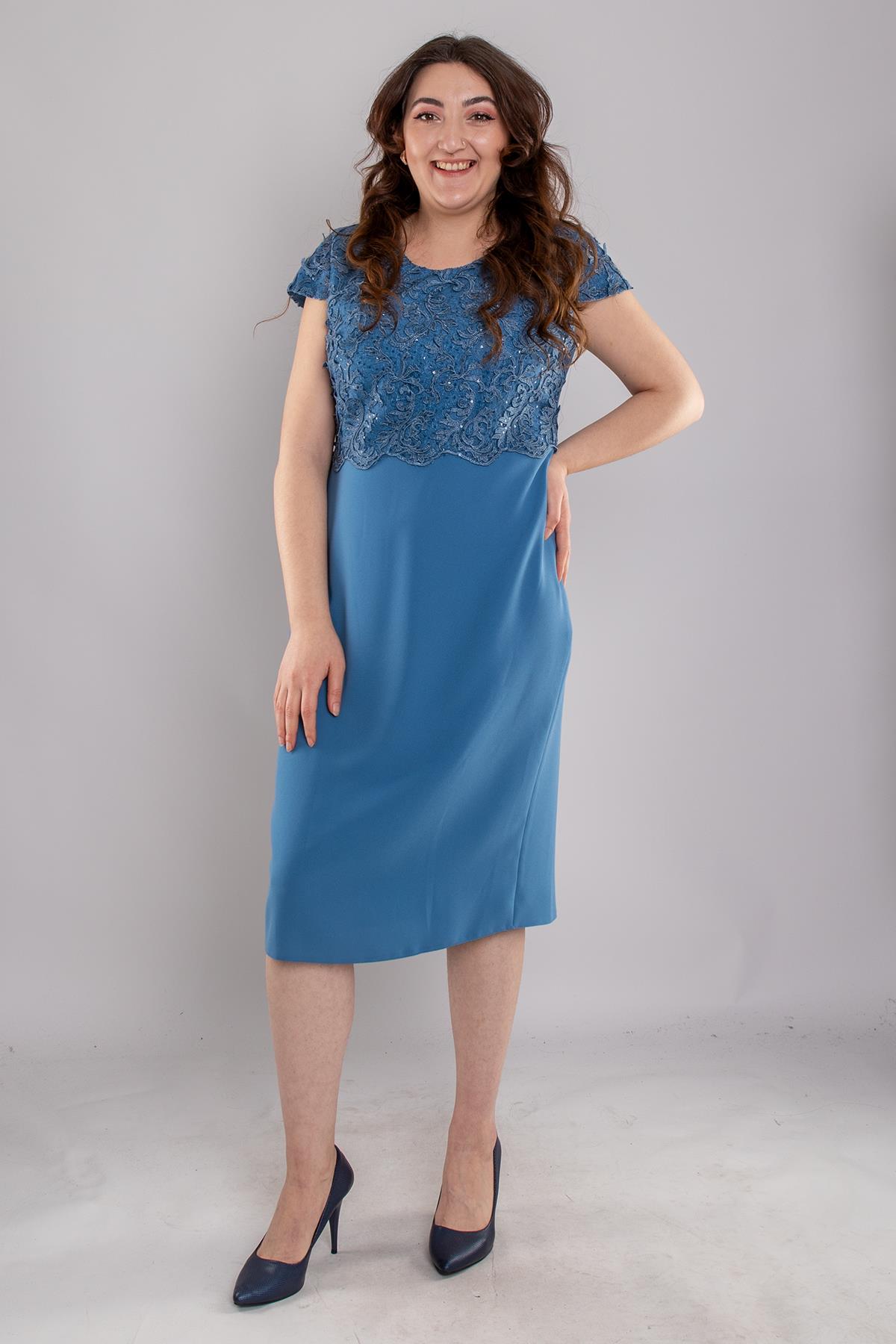 M-634 3D Güpür Pul Nakışlı Patı Boncuklu Kısa Elbise Ceket Takım