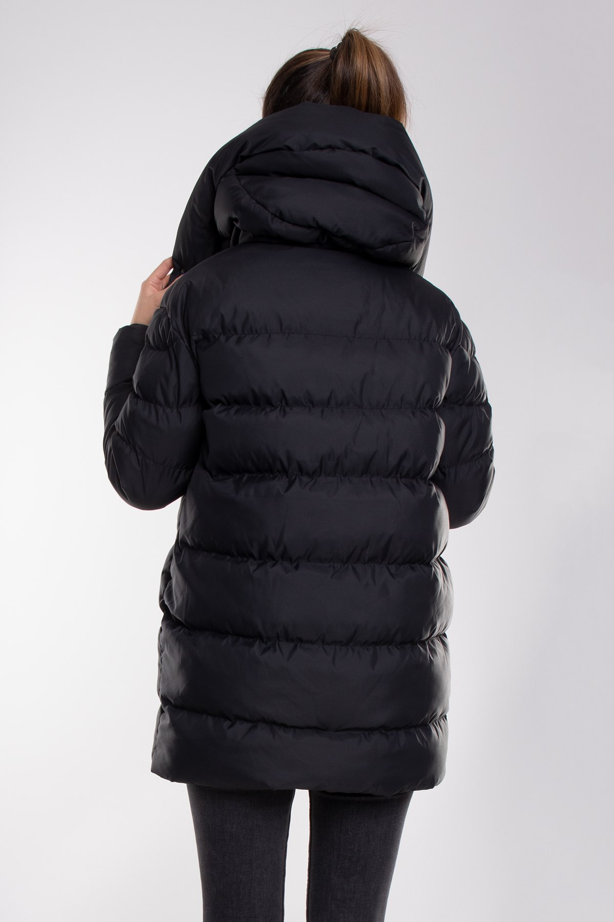 MELODY Geniş Yaka Kapşonlu Çıtçıtlı Şişme Oversize Kadın Kaban