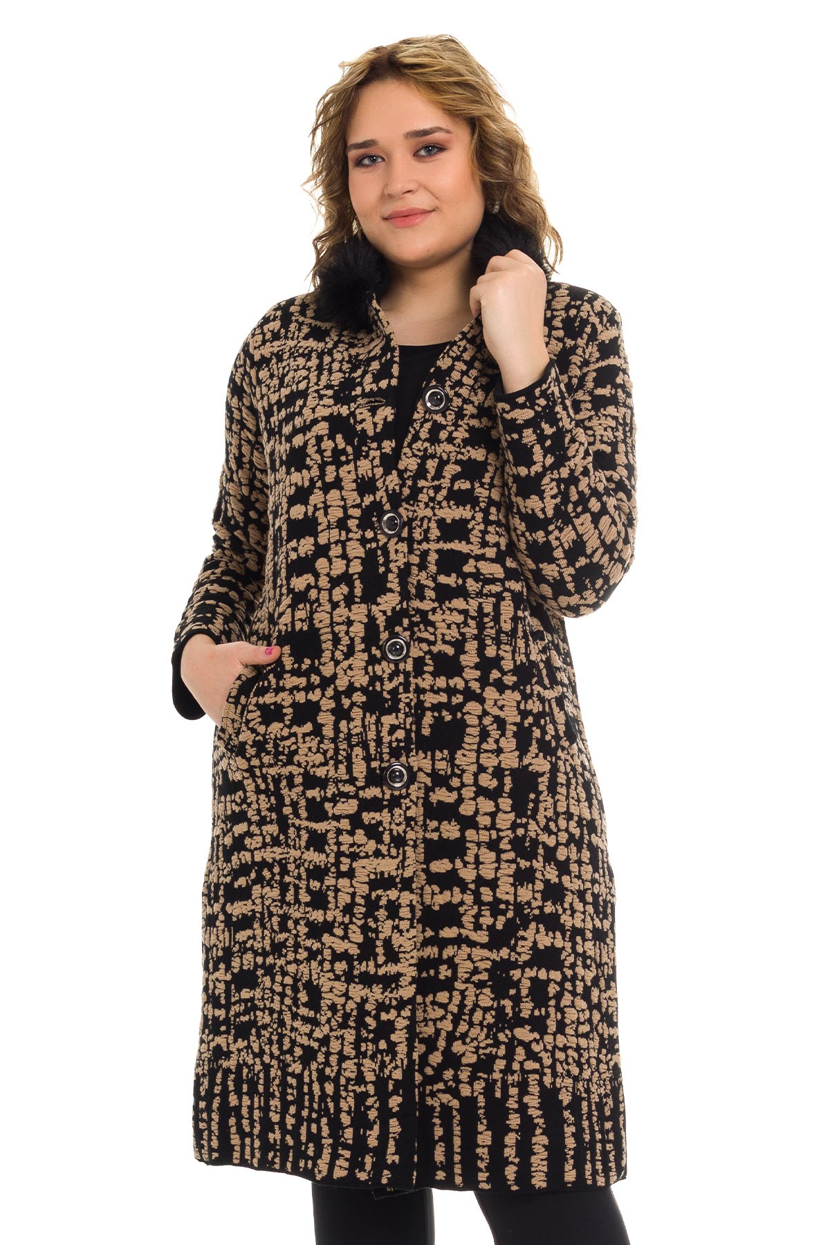 MT4060 YAKA KÜRKLÜ DESENLİ KABAN