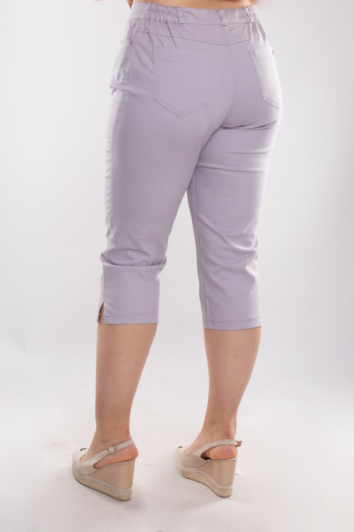 P8324 Büyük Beden Beli Lastikli Pamuklu Kapri