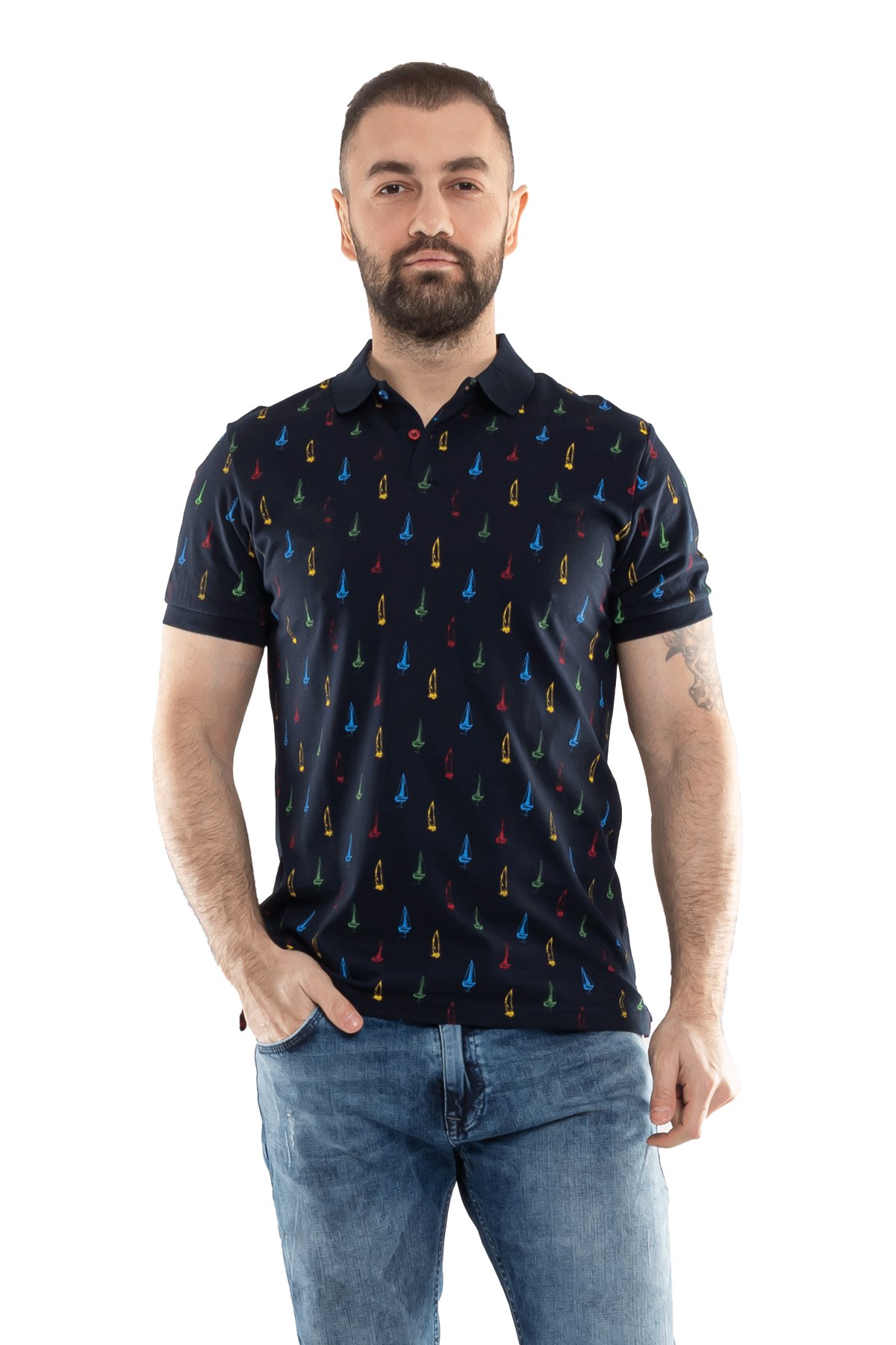 PL-3361 Polo Yaka Baskılı Pamuk Tshirt