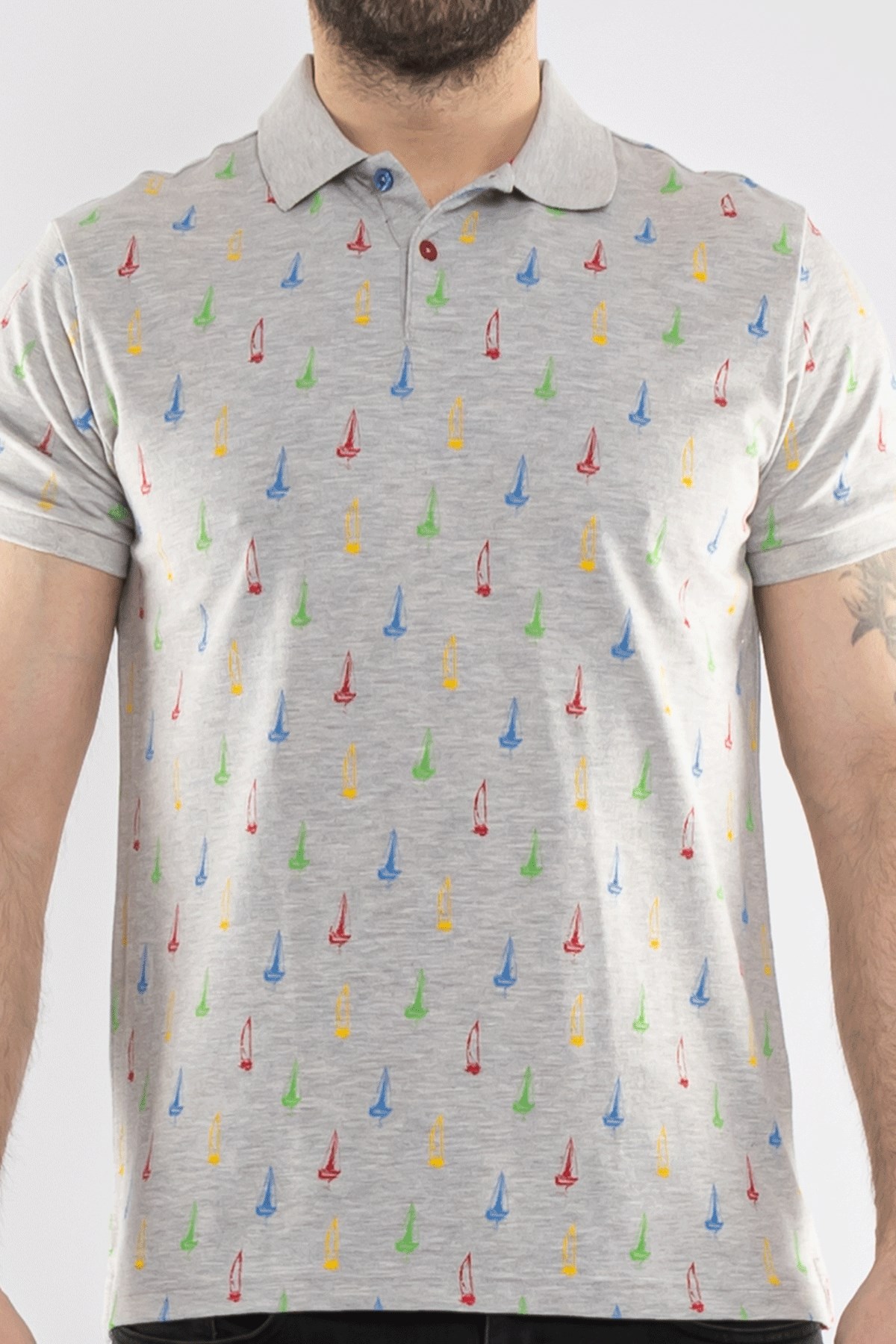 PL-3361 Polo Yaka Baskılı Pamuk Tshirt