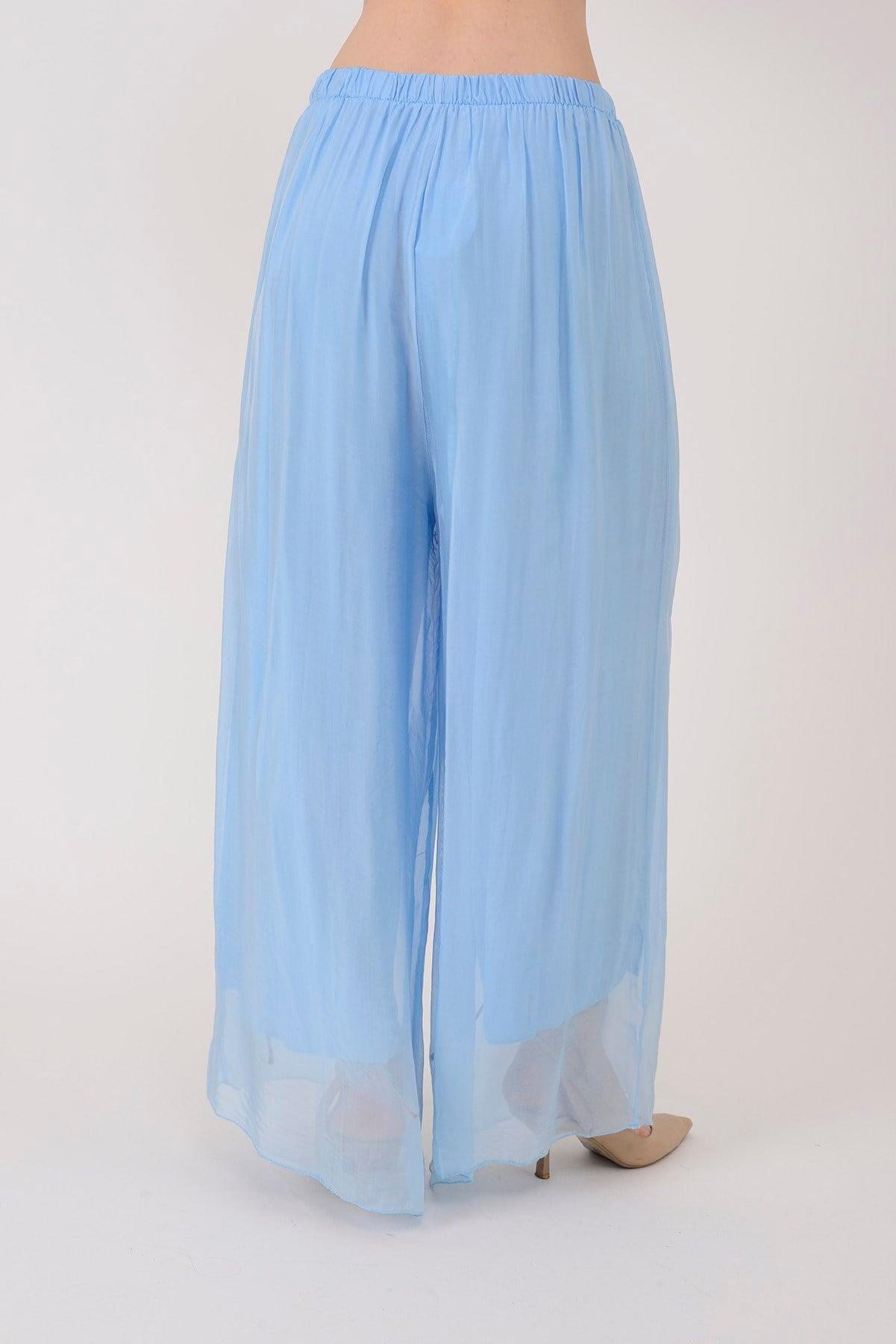 SN015 Düz Desen Lastikli İpek Pantolon