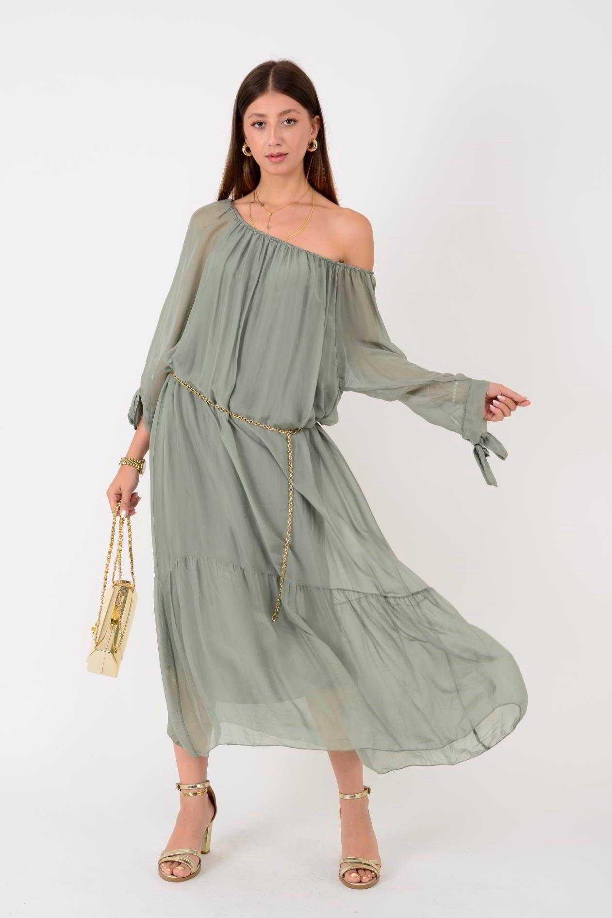 SN653 Düz Desen İpek Elbise