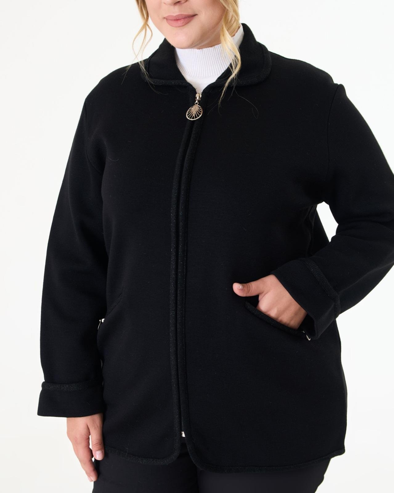 T4115 Fermuarlı Cepli Triko Çelik Örme Ceket