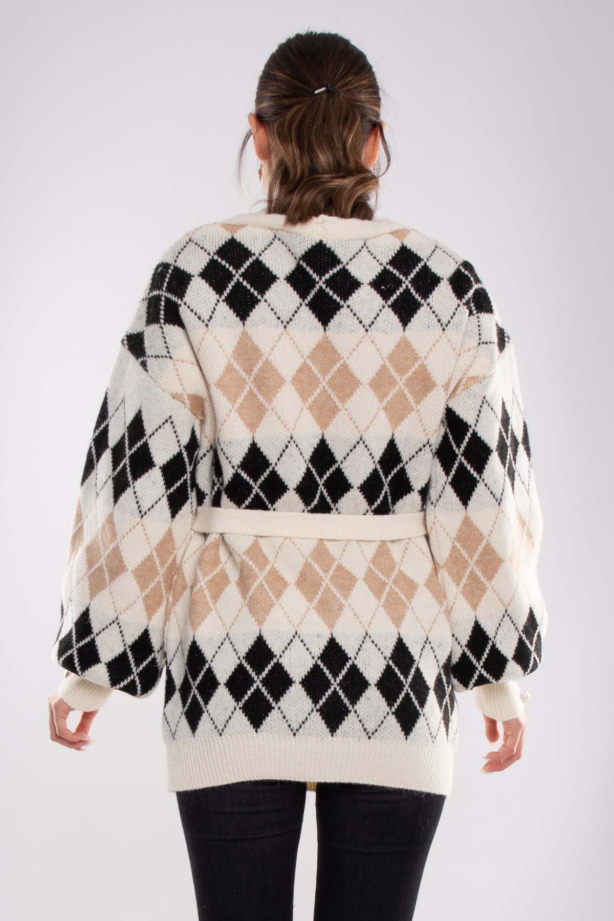 T93723 Cepli Baklava Desen İnci Düğmeli Triko Hırka