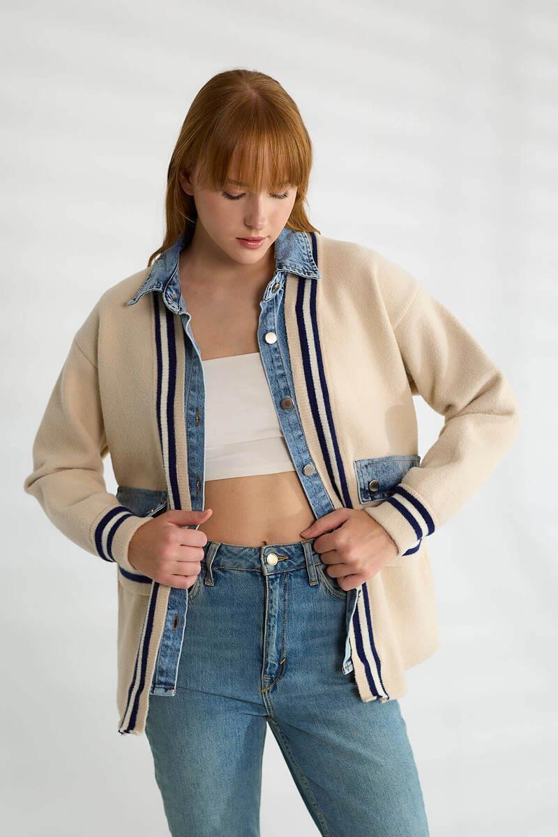 T94587 Kot Detay Düğmeli Angora Ceket