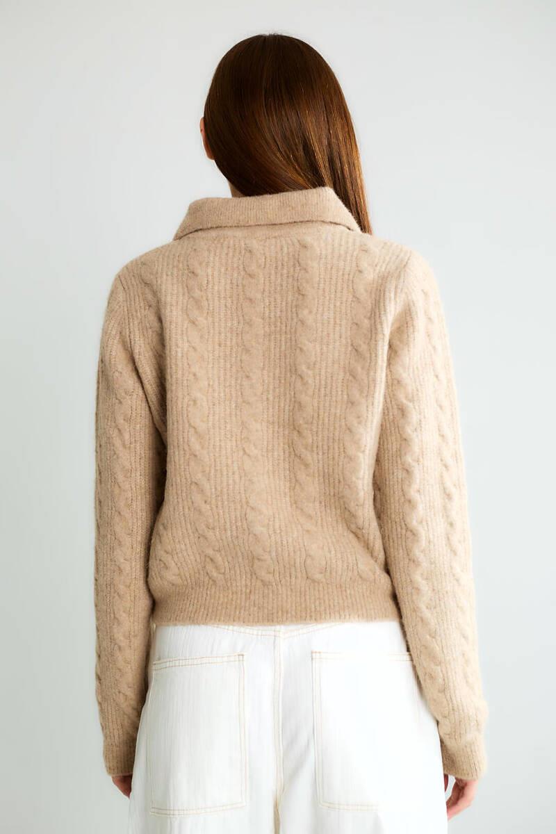 T95083 Fiyonk Düğmeli Polo Yaka Saç Örgü Crop Hırka