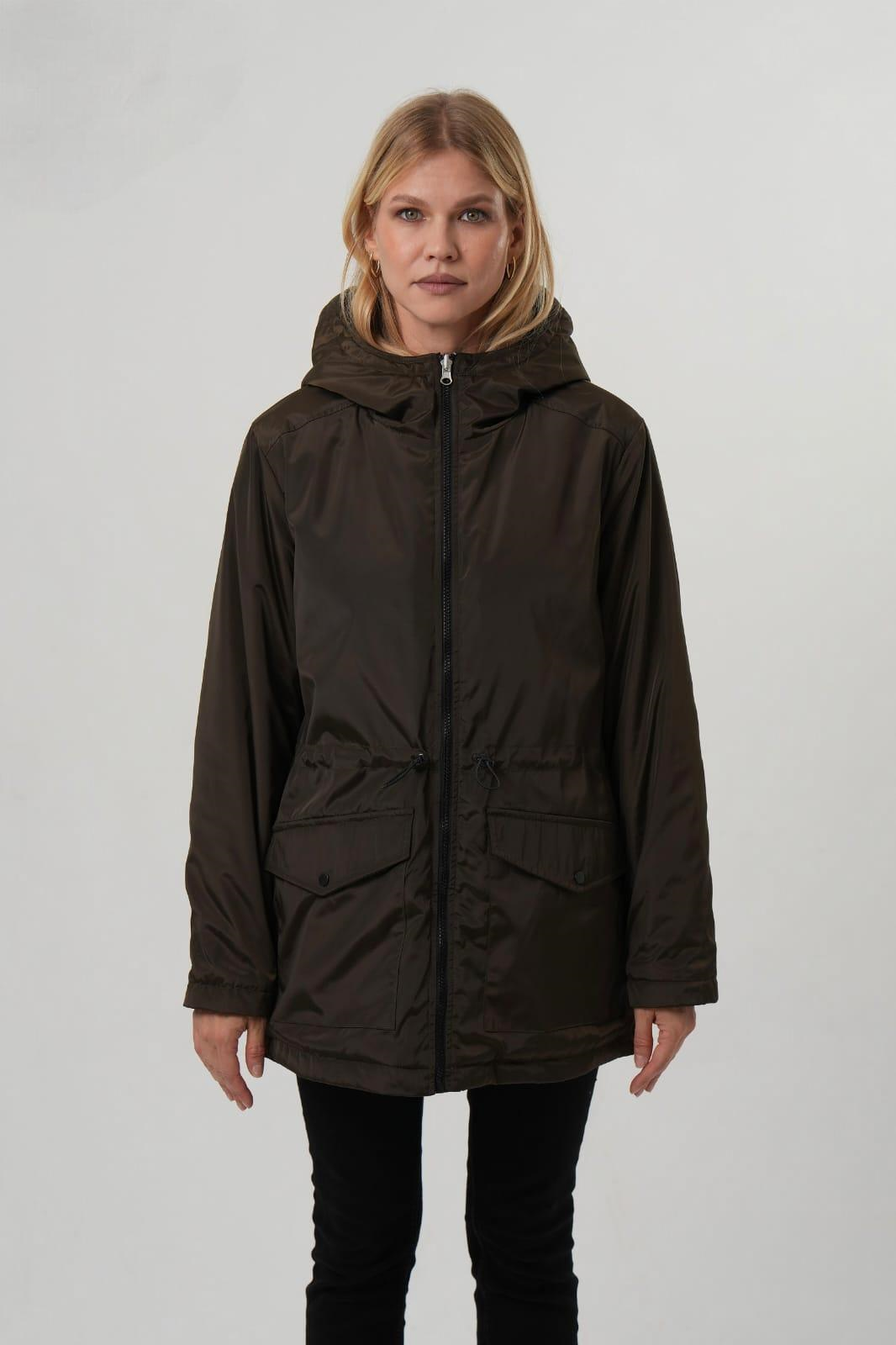 VİOLET Kapüşonlu Bele Bağcıklı İçi Peluş Kürklü Kadın Mont