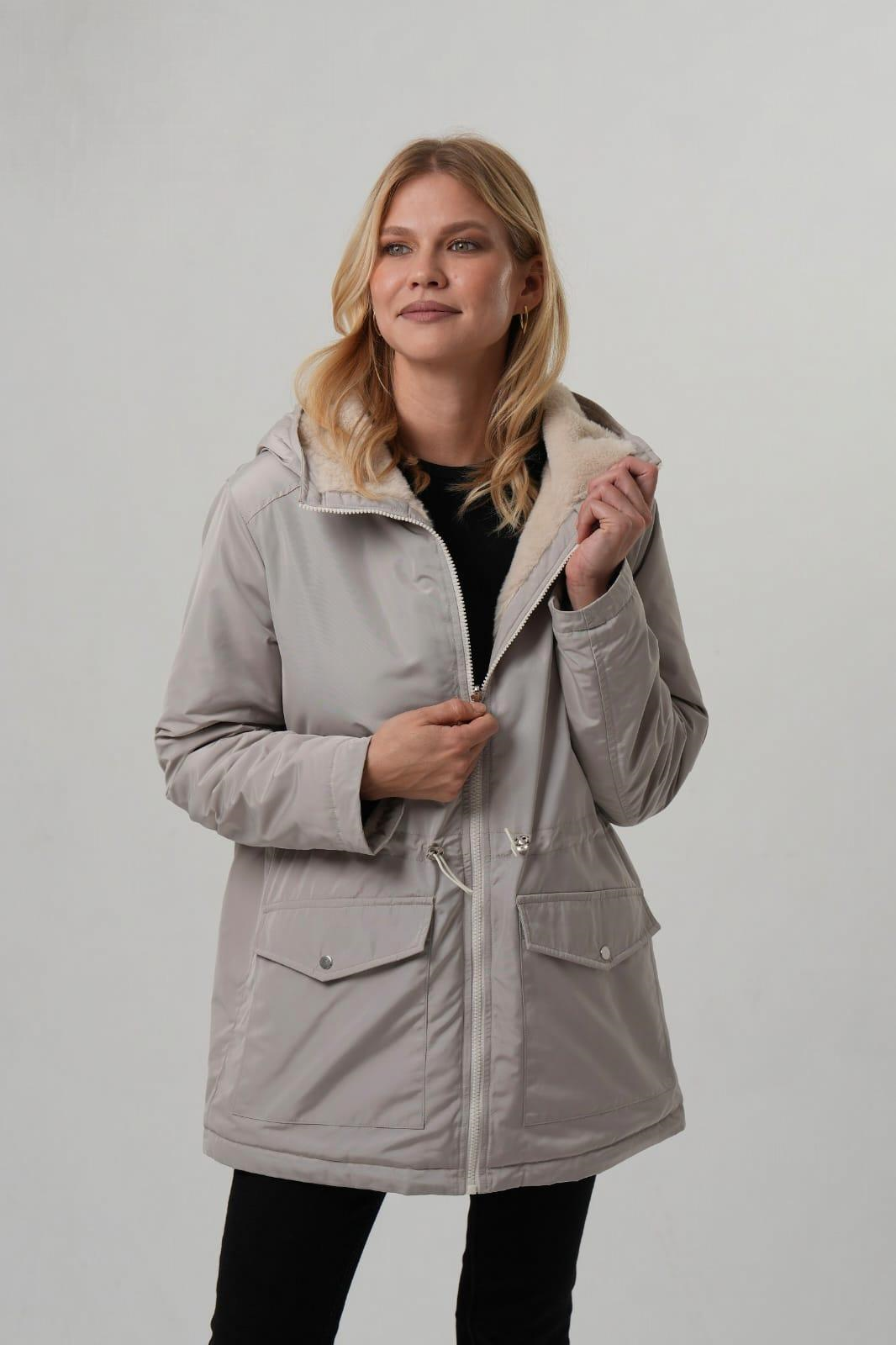 VİOLET Kapüşonlu Bele Bağcıklı İçi Peluş Kürklü Kadın Mont