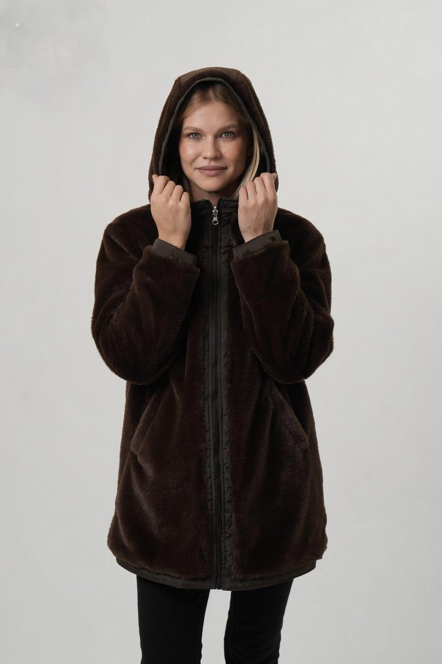 VİOLET Kapüşonlu Bele Bağcıklı İçi Peluş Kürklü Kadın Mont