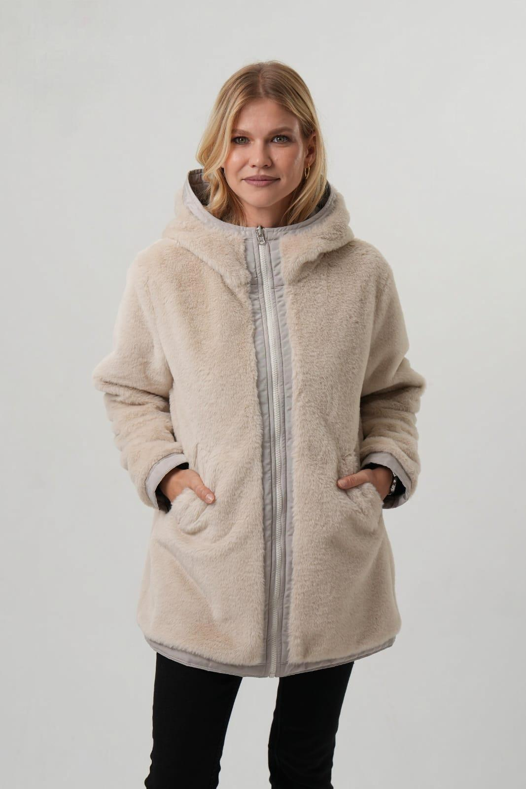 VİOLET Kapüşonlu Bele Bağcıklı İçi Peluş Kürklü Kadın Mont