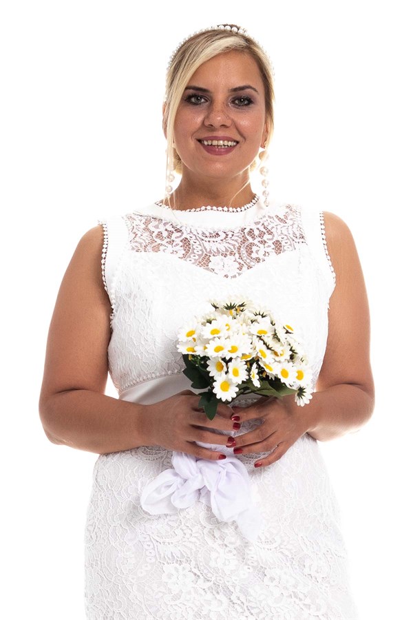 D-997 BB Bel Şeritli Güpürlü Nikah Elbisesi