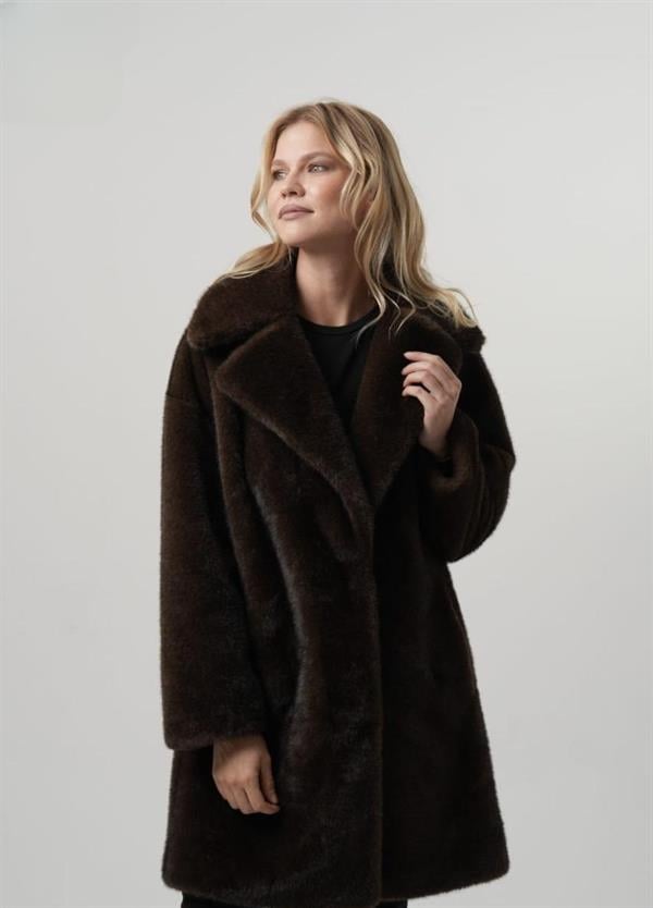 DONNA Ceket Yaka Düğmeli Uzun Kürklü Kadın Mont