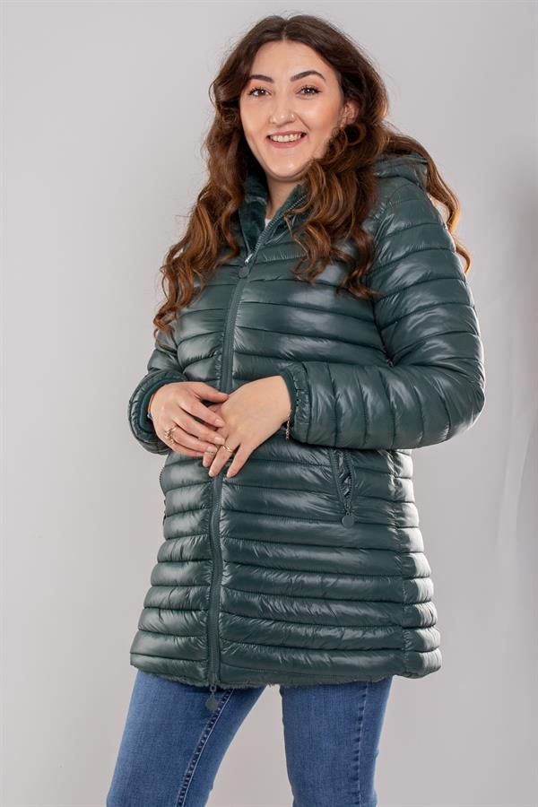 HV871 Fermuarlı İçi Peluş Kapitone Çift Taraflıı Uzun Mont