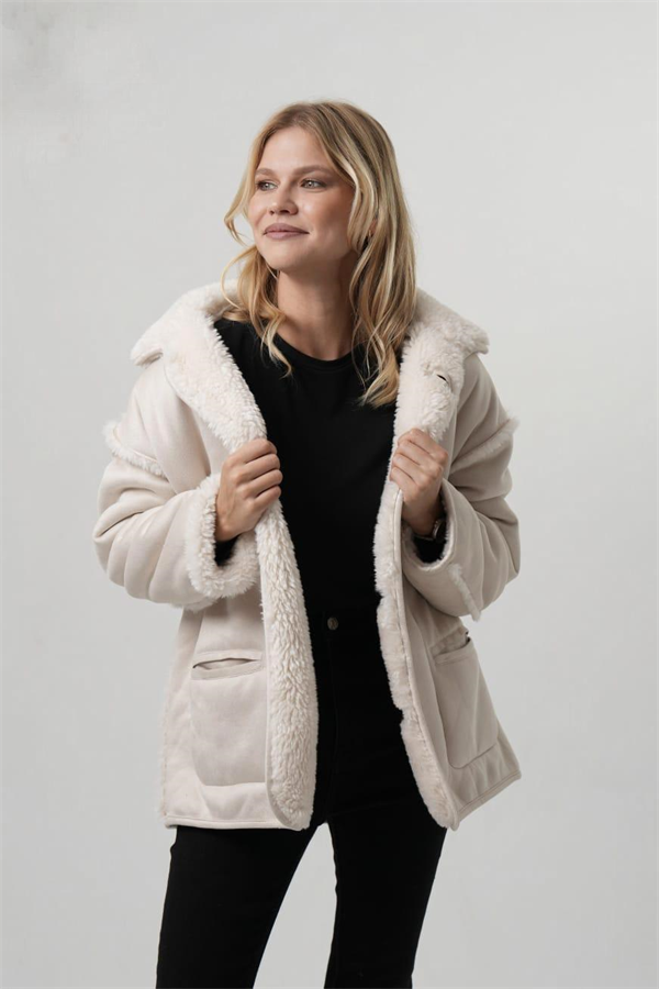 JEAN İçi Kürklü Düğmeli Nubuk Kadın Mont