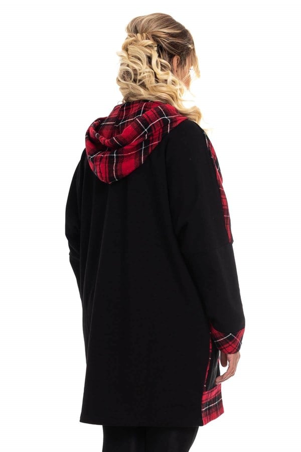 JOY640 Ekose Desen Kapşonlu Tunik