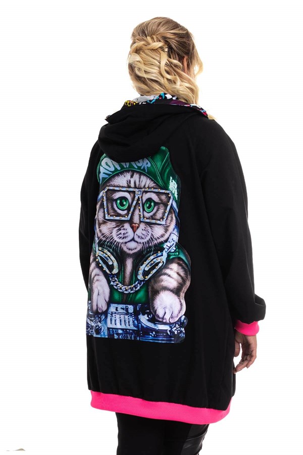 JOY750 Taşlı Kedili Sweat Elbise