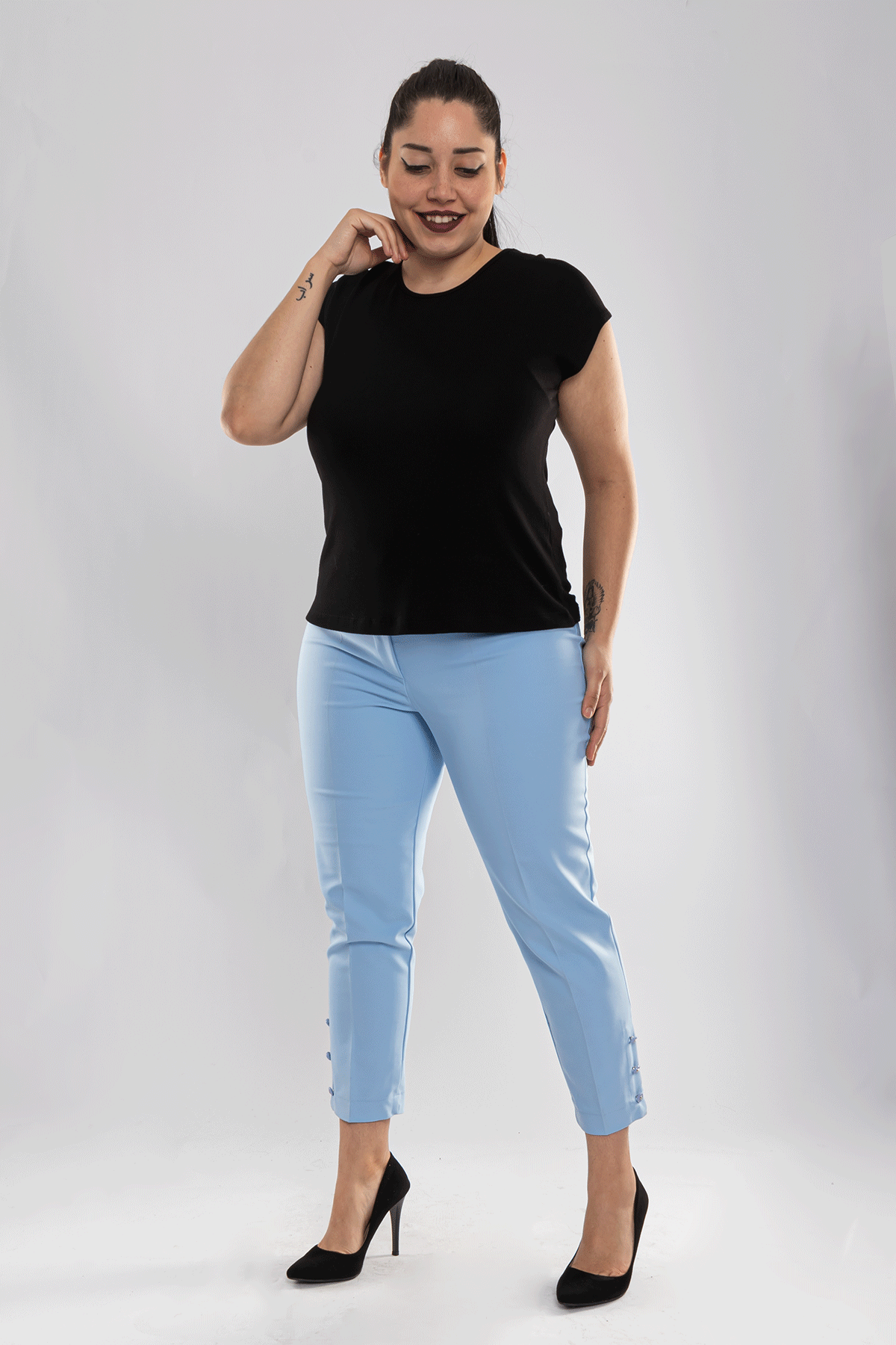 P8323 PAÇA DÜĞMELİ KUMAŞ PANTOLON