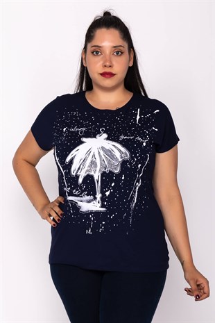 0014-1 Ön Balerin Baskılı Taşlı Kısa Kol Bluz
